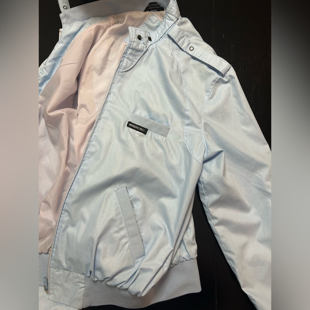 Members Only Pale Blue Zip-Up Bomber Jacket